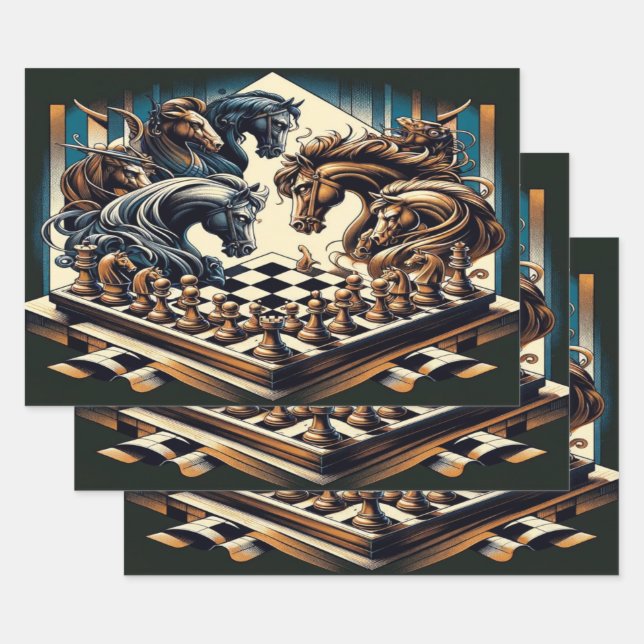 The game of knights – chess meets fantasy wrapping paper sheet (Set)