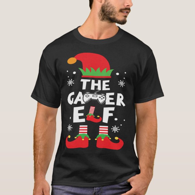 The Gamer Elf Clothing Holiday  Cool Christmas Gam T-Shirt (Front)