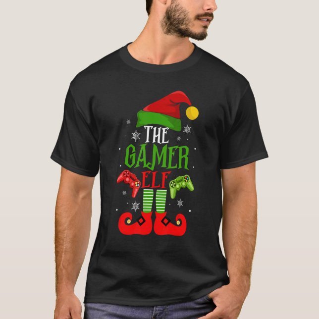 The Gamer Elf Family Matching Christmas Pajama Hap T-Shirt (Front)
