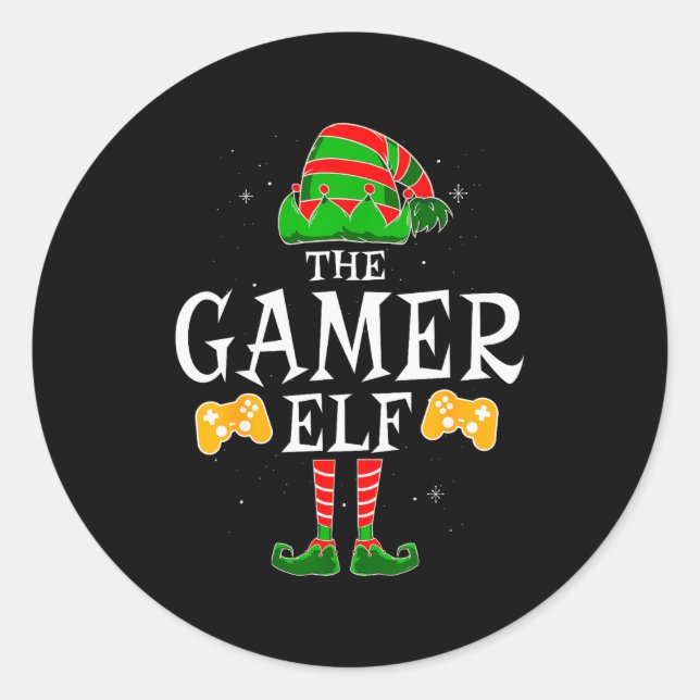 The Gamer Elf Group Matching Family Christmas Holi Classic Round Sticker (Front)
