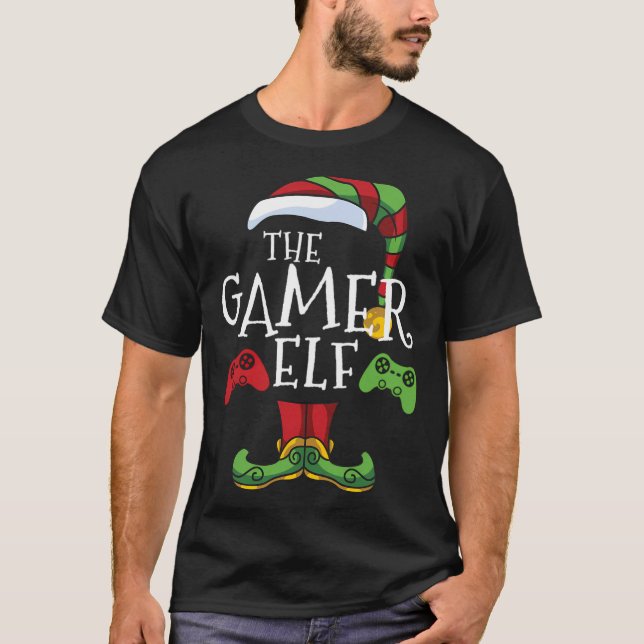 The Gamer Elf Matching Family Christmas Funny T-Shirt (Front)
