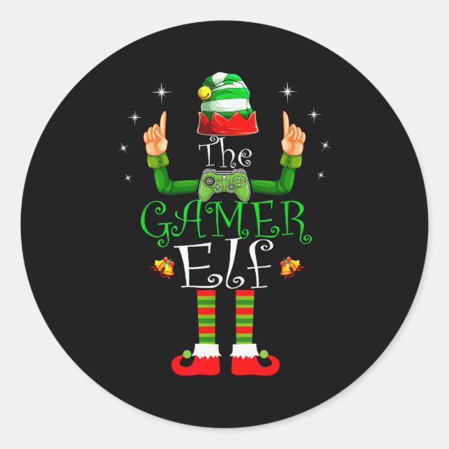 The Gamer Elf Matching Family Christmas Pajama Shi Classic Round Sticker (Front)