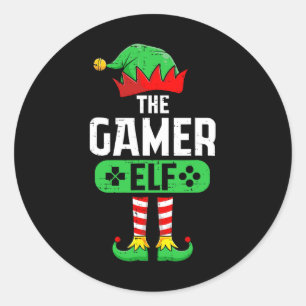 The Gamer Elf Xmas Matching Christmas Family Pajam Classic Round Sticker