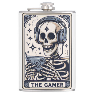 The Gamer Skeleton Tarot Card Hip Flask