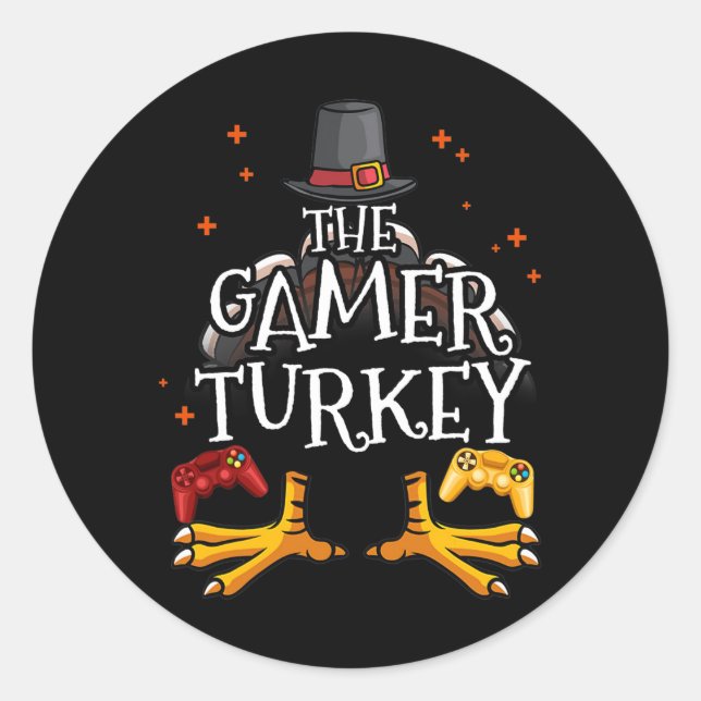The Gamer Turkey Happy Thanksgiving Video Game Fun Classic Round Sticker (Front)