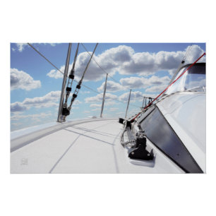 The gangway of a sailing yacht in clear weather. poster