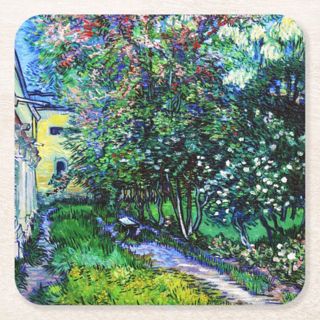 The Garden at the Asylum at Saint-Rémy, Van Gogh Square Paper Coaster (Front)