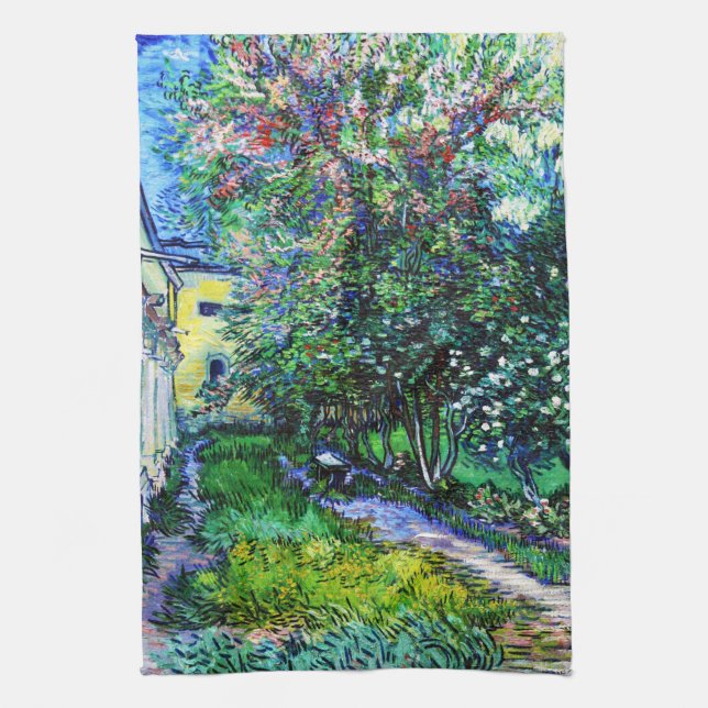 The Garden at the Asylum at Saint-Rémy, Van Gogh Tea Towel (Vertical)
