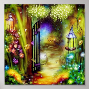 The garden gate ink and water art poster