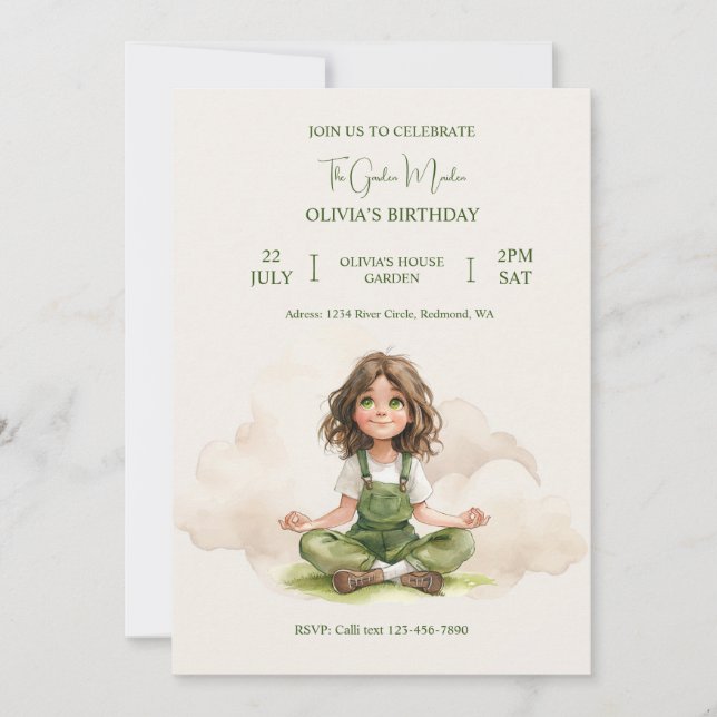 The Garden Maiden Birthday Invitation (Front)