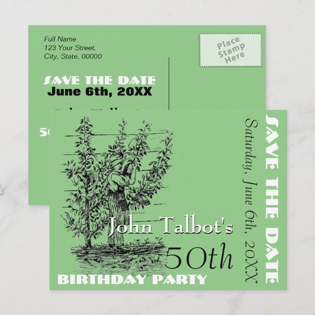 The gardener 50th birthday Party Save the Date Announcement Postcard (Front/Back)