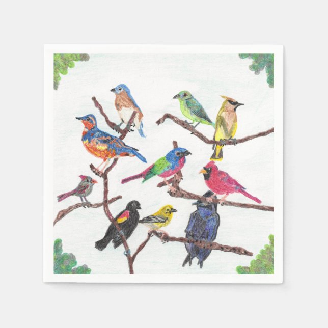 The Gathering Colourful Songbirds Set of Napkins (Front)