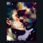 The Gay Lovers Kiss Poster<br><div class="desc">AI generated art of a beautiful couple in a romantic moment with Speedpaint_with_large_brush_strokes_and paint splatter oil splash,  Paint Strokes,  Ink Drip,  a masterpiece,  8k resolution prompt</div>
