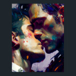 The Gay Lovers Kiss Poster<br><div class="desc">AI generated art of a beautiful couple in a romantic moment with Speedpaint_with_large_brush_strokes_and paint splatter oil splash,  Paint Strokes,  Ink Drip,  a masterpiece,  8k resolution prompt</div>