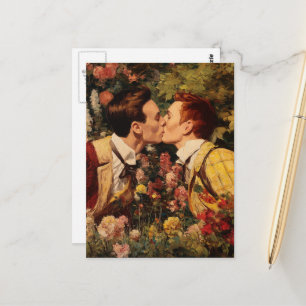 The Gay Men Kissing in a Flower Garden Postcard