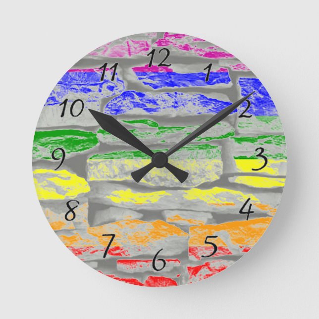 The Gay Pride / Rainbow Flag Brick Wall Round Clock (Front)
