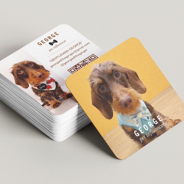 The George | Modern Custom Double Photo QR Code Square Business Card (Creator Uploaded)