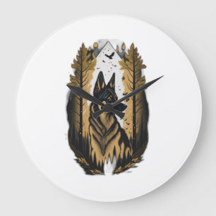 The German Shepherd 009  Large Clock