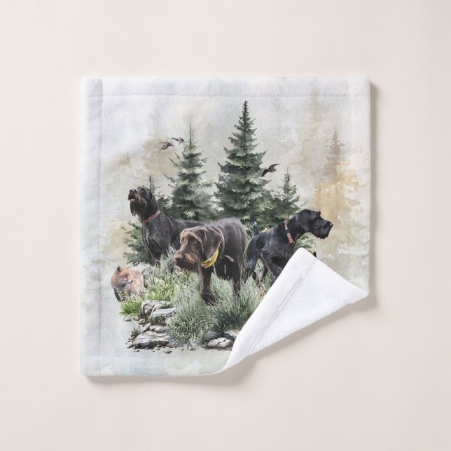The German Wirehaired Pointers, Art Bath Towel Set (Wash Cloth)