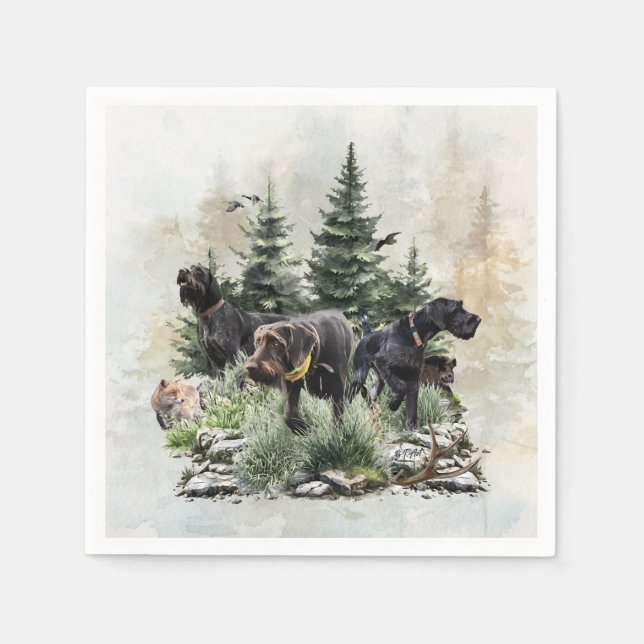 The German Wirehaired Pointers, Art Napkin (Front)