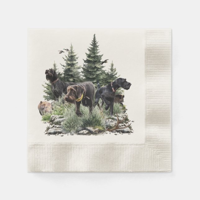 The German Wirehaired Pointers, Art Napkin (Front)