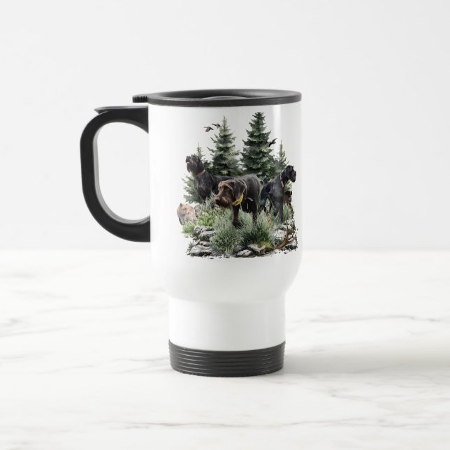 The German Wirehaired Pointers, Art Travel Mug (Left)