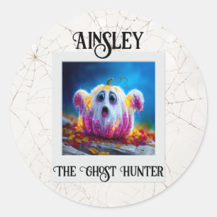 The Ghost Hunter Halloween Pumpkin Photo Classic Round Sticker