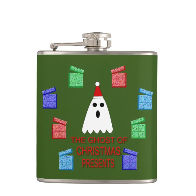 The Ghost of Christmas Presents Funny Hip Flask (Front)