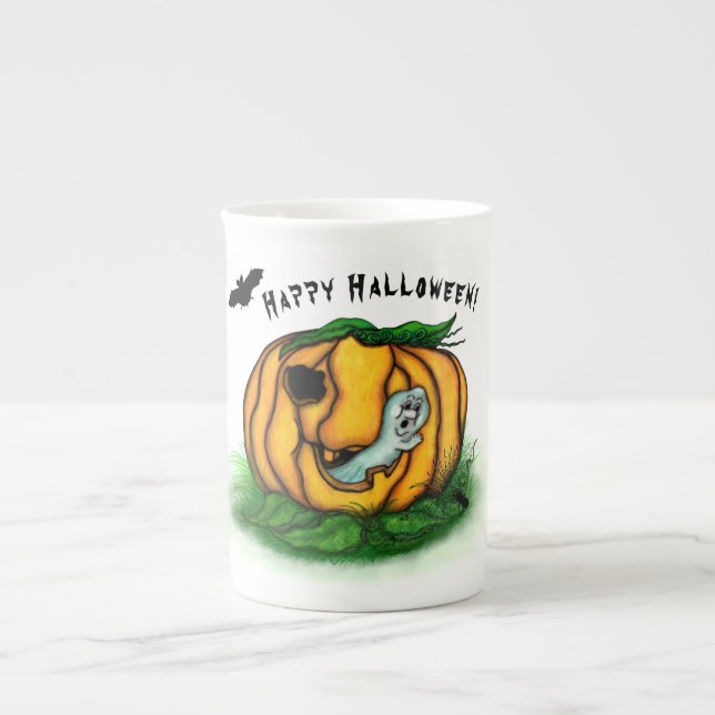 The Ghost of Halloween , Bat , Ghost and Spider Bone China Mug (Front)
