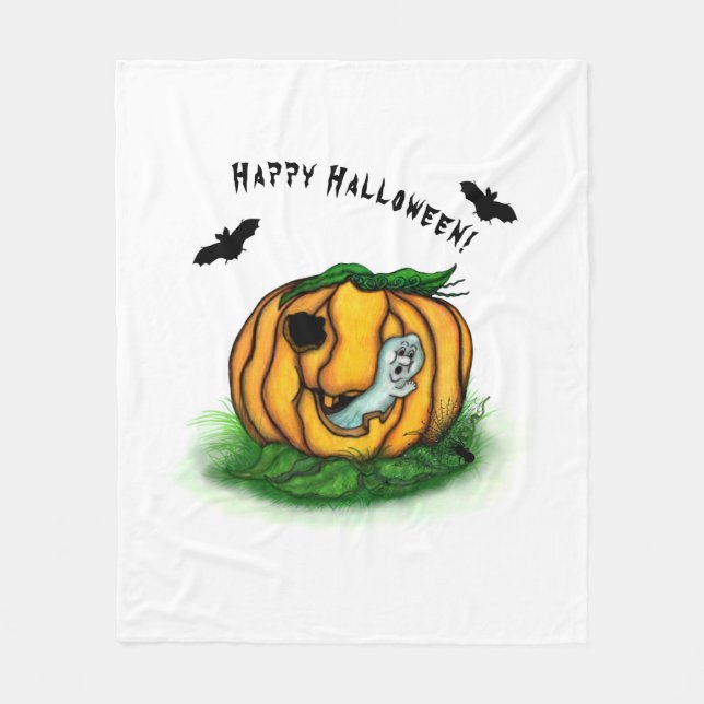 The Ghost of Halloween , Bat , Ghost and Spider Fleece Blanket (Front)