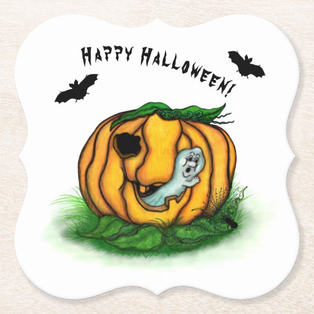 The Ghost of Halloween , Bat , Ghost and Spider Paper Coaster (Front)