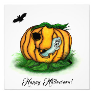 The Ghost of Halloween , Bat , Ghost and Spider Photo Print