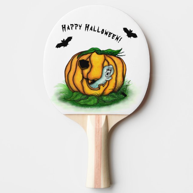 The Ghost of Halloween , Bat , Ghost and Spider Ping Pong Paddle (Front)