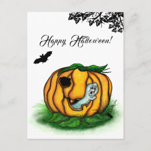 The Ghost of Halloween , Bat , Ghost and Spider Postcard