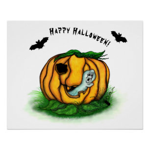 The Ghost of Halloween , Bat , Ghost and Spider Poster