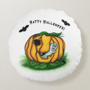 The Ghost of Halloween , Bat , Ghost and Spider Round Cushion