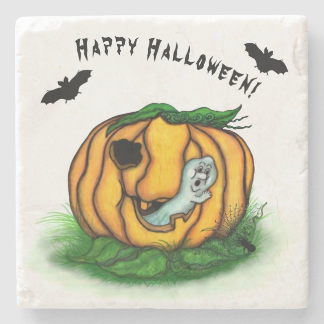 The Ghost of Halloween , Bat , Ghost and Spider Stone Coaster (Front)
