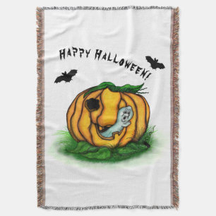 The Ghost of Halloween , Bat , Ghost and Spider Throw Blanket