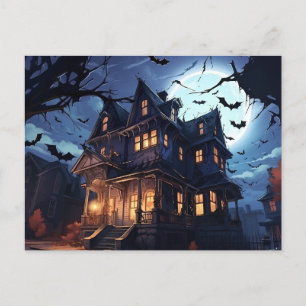 The Ghostly Mansion Mystery Holiday Postcard