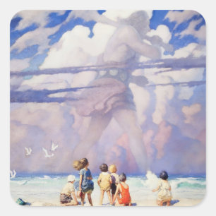 “The Giant” Fairy Art by NC Wyeth Square Sticker