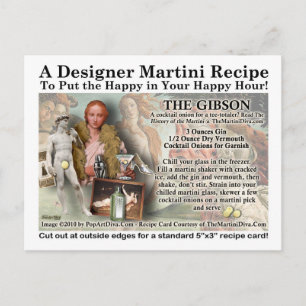 The Gibson Martini Recipe Postcard
