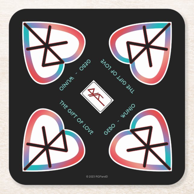 The Gift of Love Bindrune  Square Paper Coaster (Front)