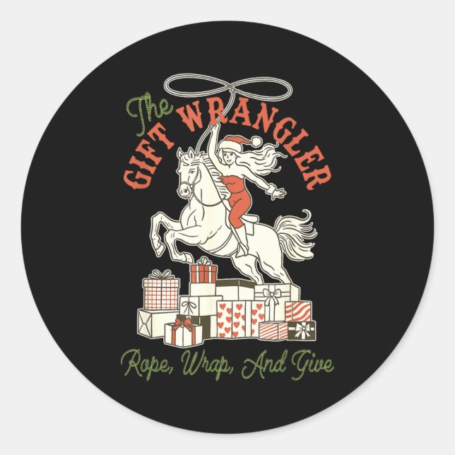 The Gift Wrangler Rope, Wrap, And Give Funny Chris Classic Round Sticker (Front)