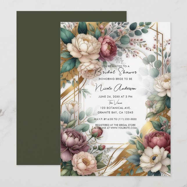 The Gilded Secret Garden Floral Glam Bridal Shower Invitation (Front/Back)