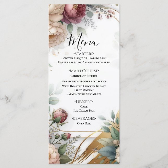 The Gilded Secret Garden Floral Glam Wedding  Menu (Front)