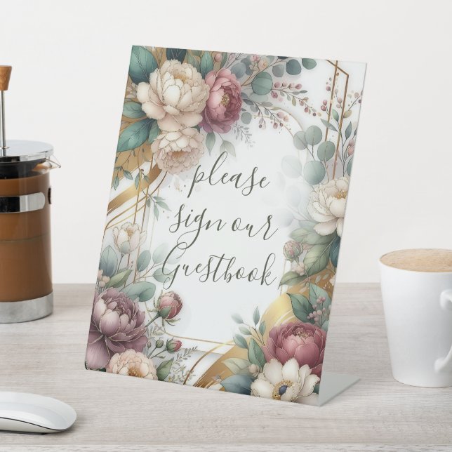 The Gilded Secret Garden Floral Glam Wedding  Pedestal Sign (In SItu)