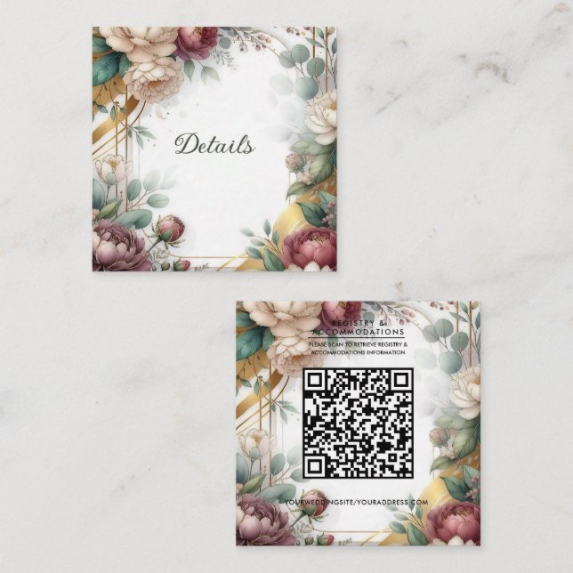 The Gilded Secret Garden Floral Wedding Details Square Business Card (Front/Back)