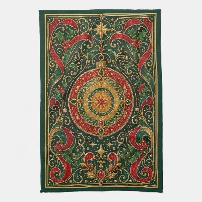 The Gilded Yuletide Compass Tea Towel (Vertical)