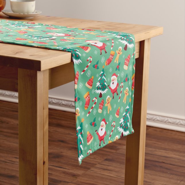 The Gingerbread Man, Santa and Candy Canes Short Table Runner (In Situ)