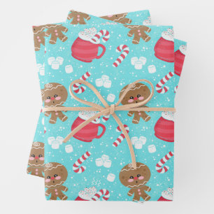 The Gingerbread Man with a Hot Cup of Cocoa Wrapping Paper Sheet